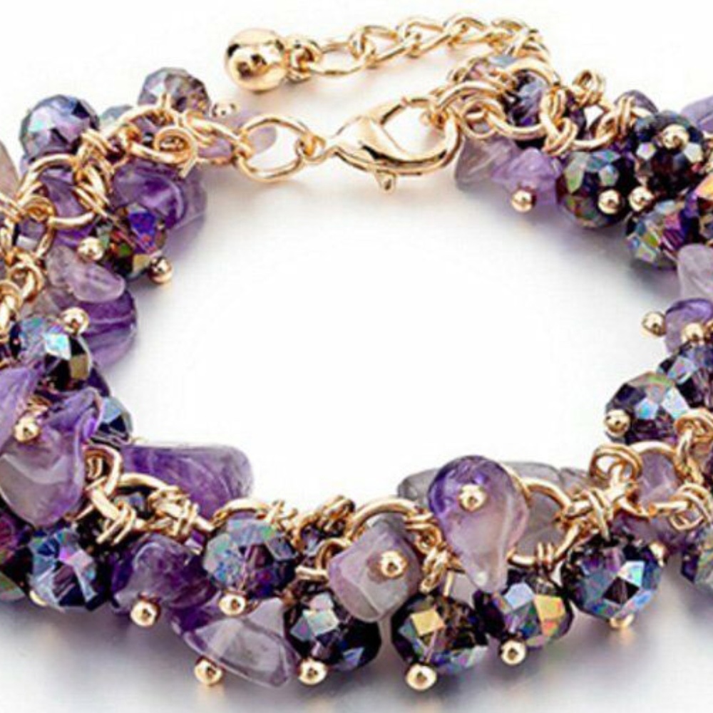 Natural Crystal Purple Stone Chipped Raw Bracelet - Up to 8" W/Extender - Picture 4 of 9
